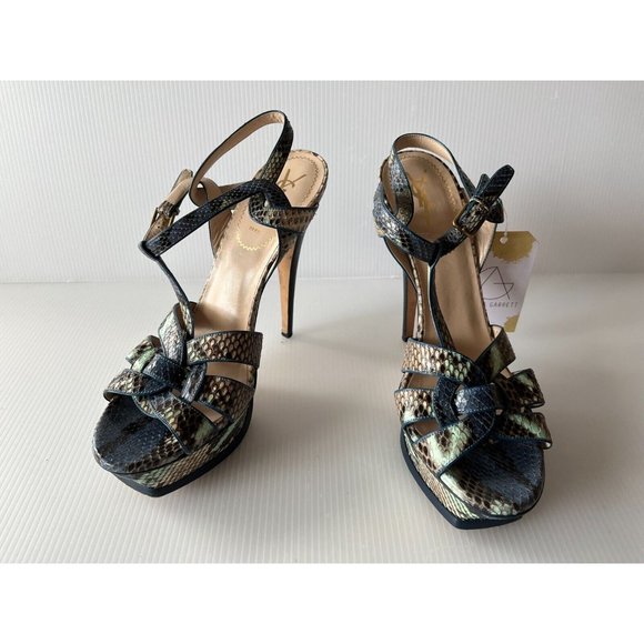 YSL Blue Leather Reptile Embossed Platform Sandals, Size 40 (IT), 10 (US) - Picture 2 of 11